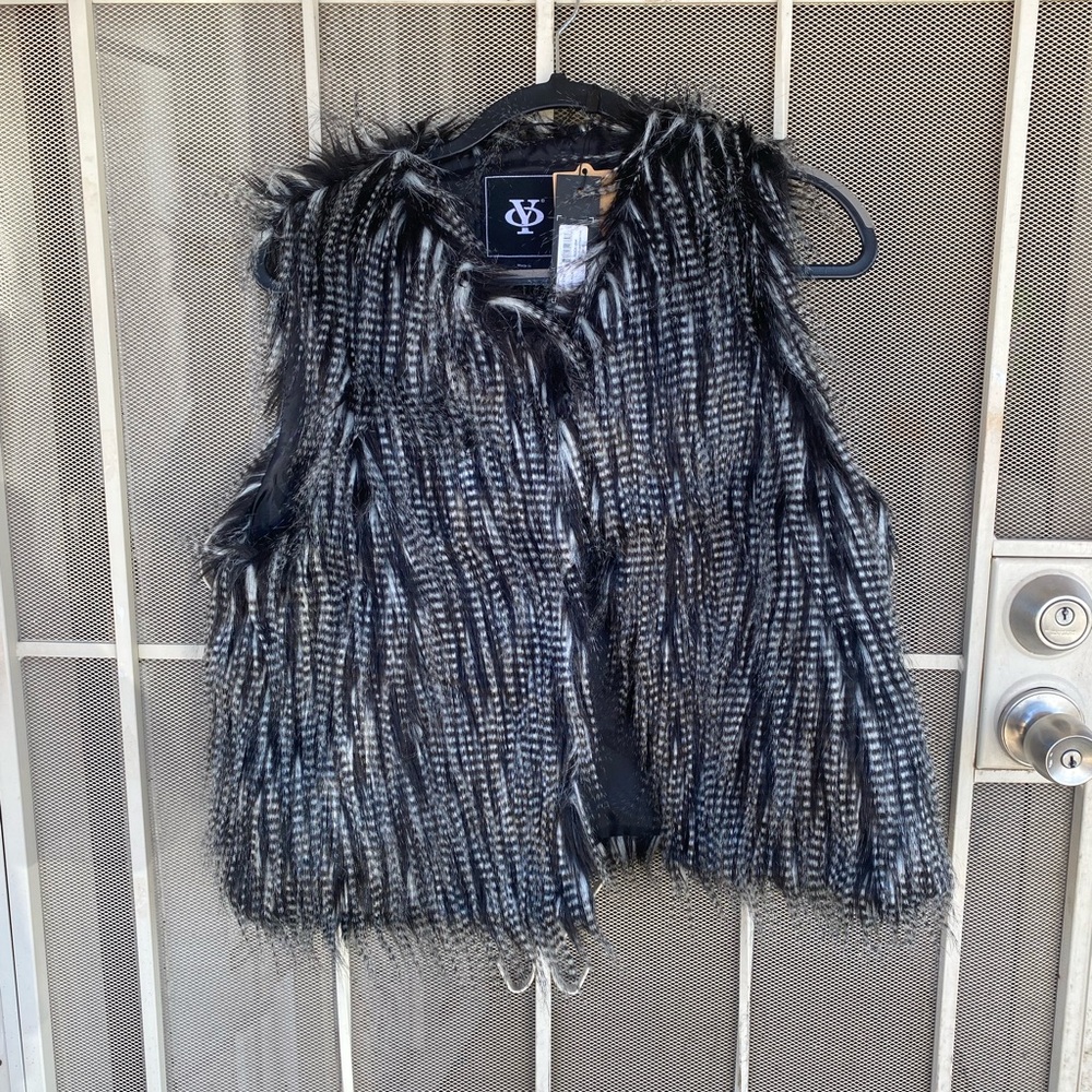 Black & Gray Faux Fur Vest